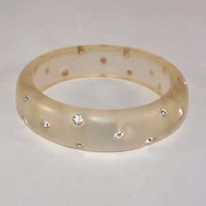 Frosted Vintage Lucite Bangle with Rhinestone Accents